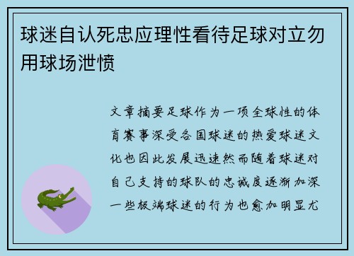 球迷自认死忠应理性看待足球对立勿用球场泄愤